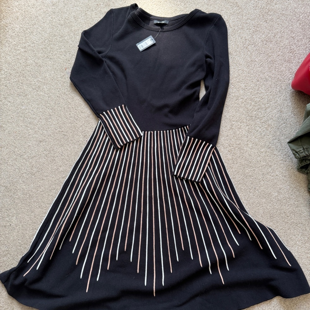 RW&CO Womens Knit Fit Flare Dress S Black Striped like new